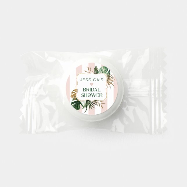 Elegant Pink stripes tropical girly bridal shower Life Saver® Mints (Front)
