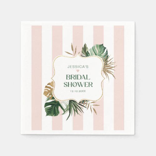 Elegant Pink stripes tropical girly bridal shower Napkins