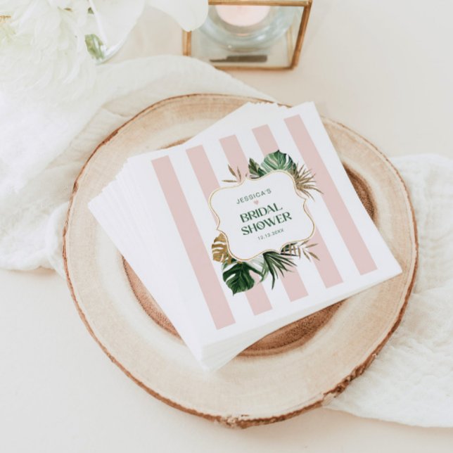 Elegant Pink stripes tropical girly bridal shower Napkins (Creator Uploaded)