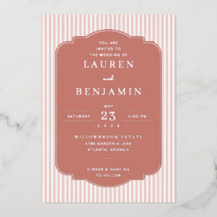 Elegant Pink Stripes Wedding Invitation Foil Invitation