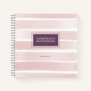 Elegant Pink Stripes with Your Name Sketchbook  Notebook