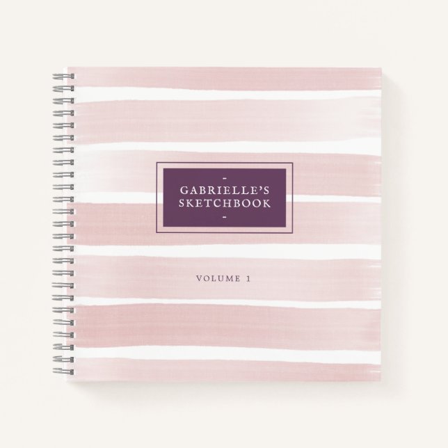 Elegant Pink Stripes with Your Name Sketchbook  Notebook (Front)