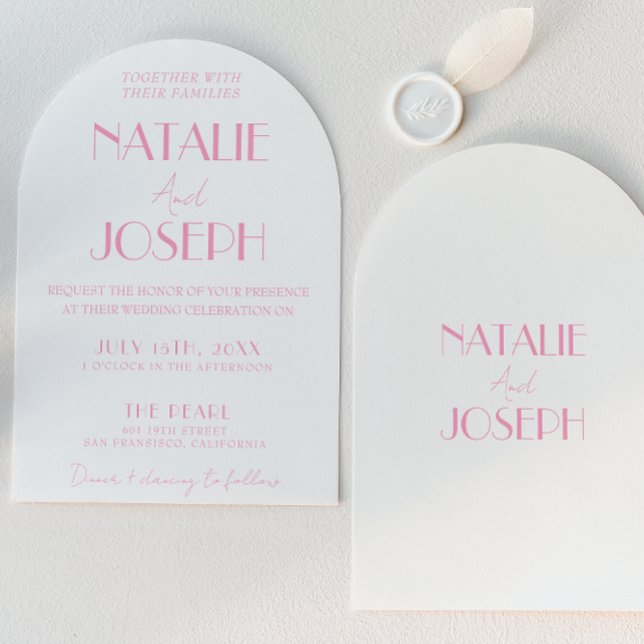 Elegant Pink Stylish Minimalist Arched Wedding Invitation (Creator Uploaded)