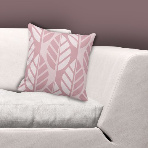 Elegant Pink Stylized Leaves Pattern Throw Pillow