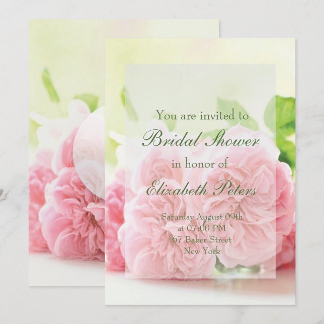 Elegant Pink Summer Rose Wedding Bridal Shower Invitation (Front/Back)