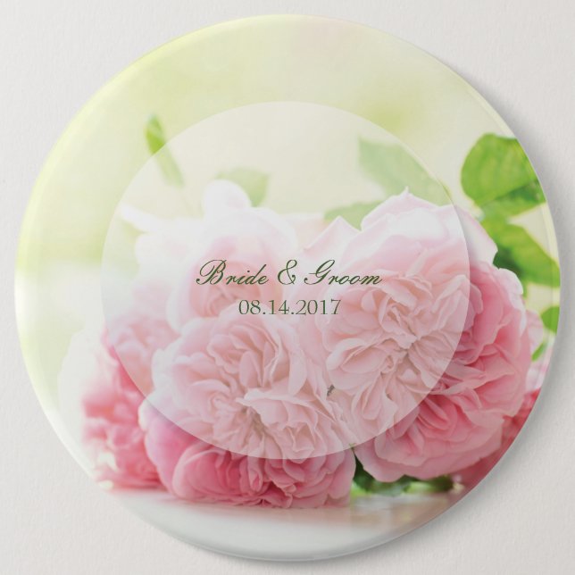 Elegant Pink Summer Rose Wedding Button (Front)