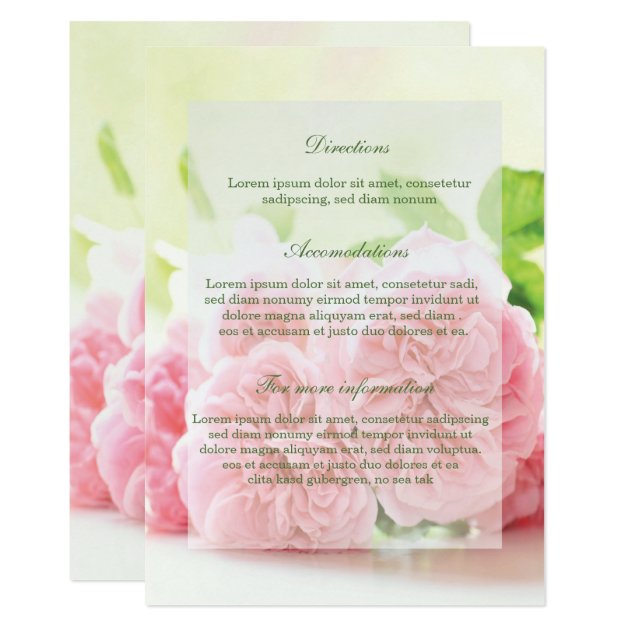 Elegant Pink Summer Rose Wedding Directions Card