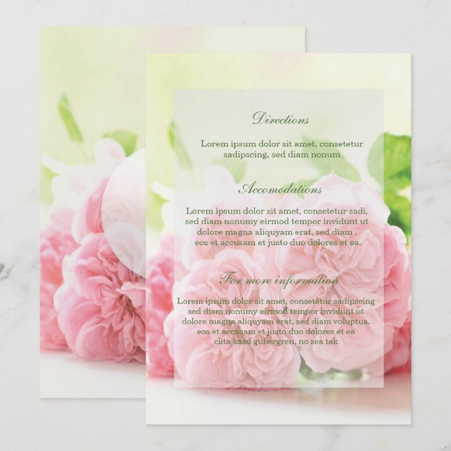 Elegant Pink Summer Rose Wedding Directions Invitation (Front/Back)