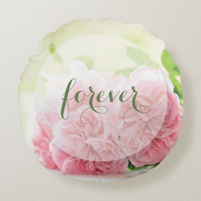 Elegant Pink Summer Rose Wedding Forever Round Pillow (Front)