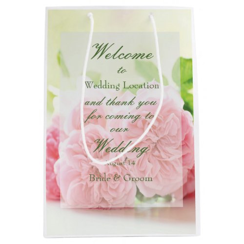 Elegant Pink Summer Rose Wedding Medium Gift Bag