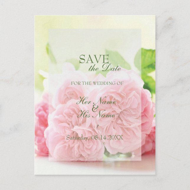 Elegant Pink Summer Rose Wedding SAVE the Date Announcement Postcard (Front)