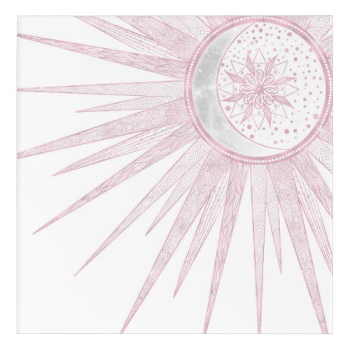 Elegant Pink Sun Moon Doodle Mandala White Design Acrylic Print