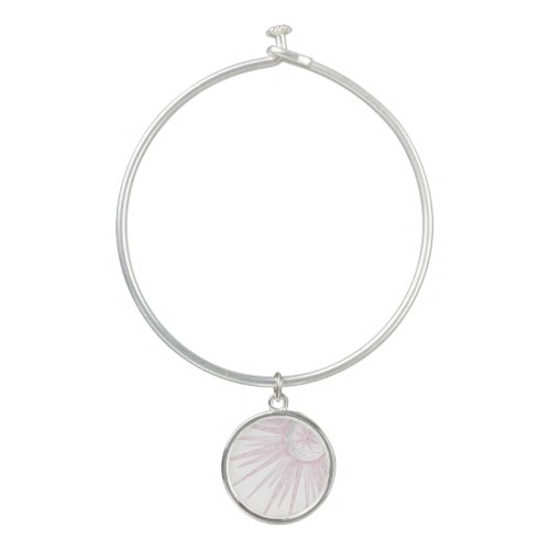 Elegant Pink Sun Moon Doodle Mandala White Design Bangle Bracelet