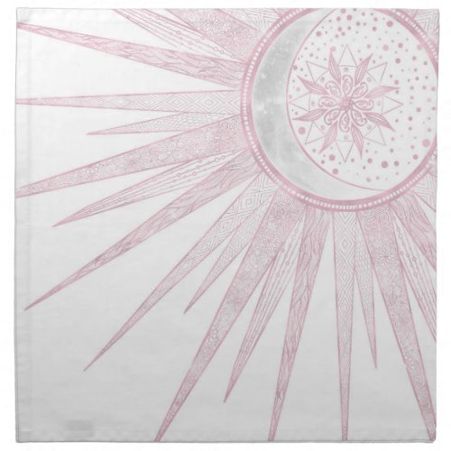 Elegant Pink Sun Moon Doodle Mandala White Design Cloth Napkin
