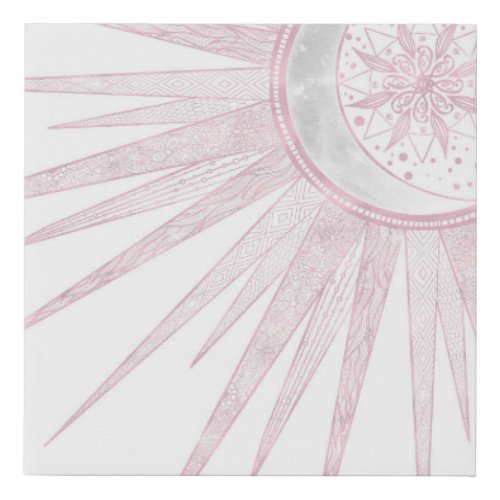 Elegant Pink Sun Moon Doodle Mandala White Design Faux Canvas Print