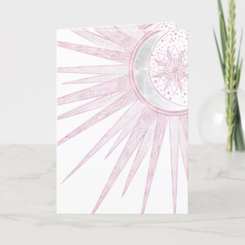 Elegant Pink Sun Moon Doodle Mandala White Design Holiday Card