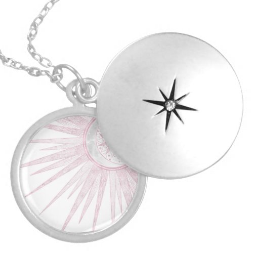 Elegant Pink Sun Moon Doodle Mandala White Design Locket Necklace