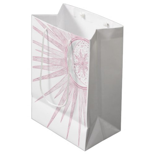 Elegant Pink Sun Moon Doodle Mandala White Design Medium Gift Bag