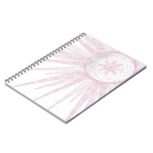 Elegant Pink Sun Moon Doodle Mandala White Design Notebook