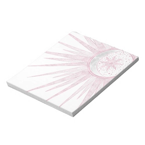 Elegant Pink Sun Moon Doodle Mandala White Design Notepad