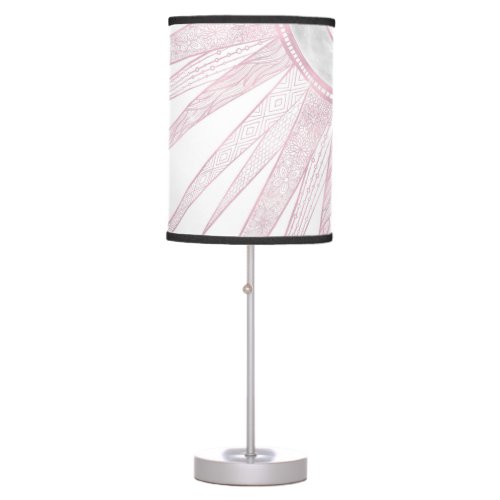 Elegant Pink Sun Moon Doodle Mandala White Design Table Lamp