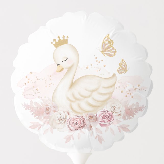 Elegant Pink Swan Princess Birthday Baby Shower Balloon (Back)