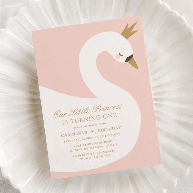 Elegant Pink Swan Princess Birthday Invitation (Creator Uploaded)