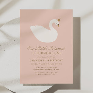 Elegant Pink Swan Princess Birthday Invitation