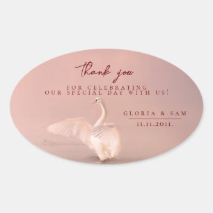 Elegant Pink Swan Thank You Wedding Oval Sticker