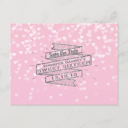 Elegant Pink Sweet 16 Birthday Save the Date Announcement Postcard