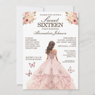 Elegant Pink Sweet 16 Fancy Dress Invitations