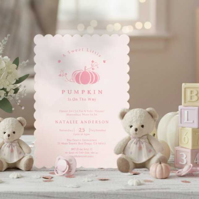 Elegant Pink Sweet Little Pumpkin Baby Shower Invitation (Elegant Pink Sweet Little Pumpkin Baby Shower Invitation)
