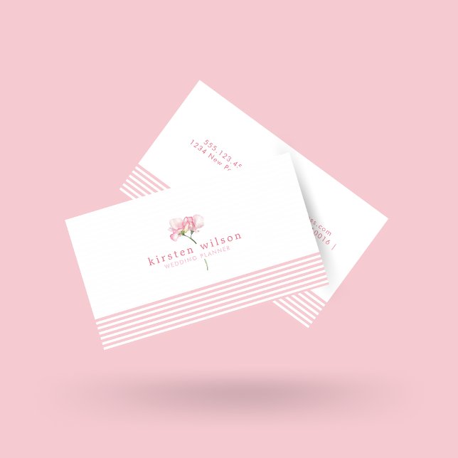 Elegant Pink Sweet Pea Flowers - Personalized  Bus Business Card (Creator Uploaded)