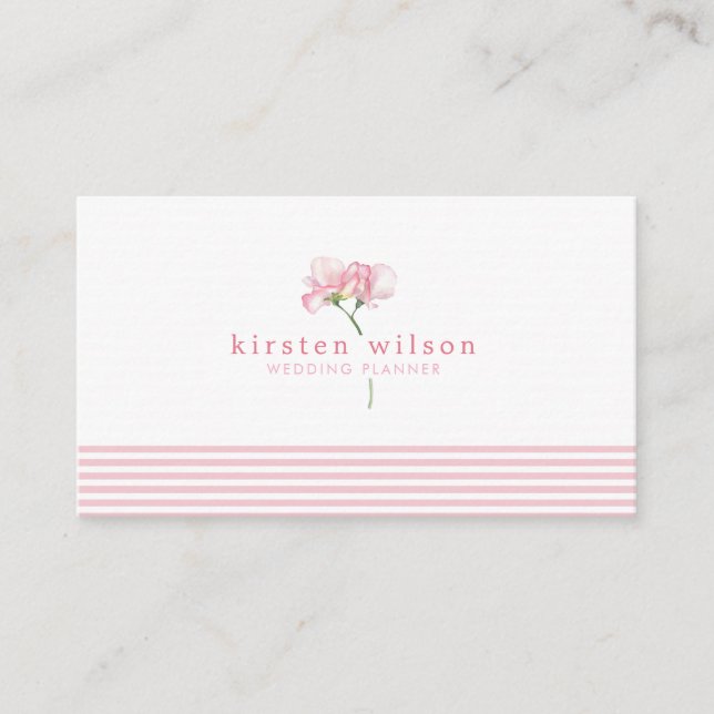 Elegant Pink Sweet Pea Flowers - Personalized  Business Card (Front)