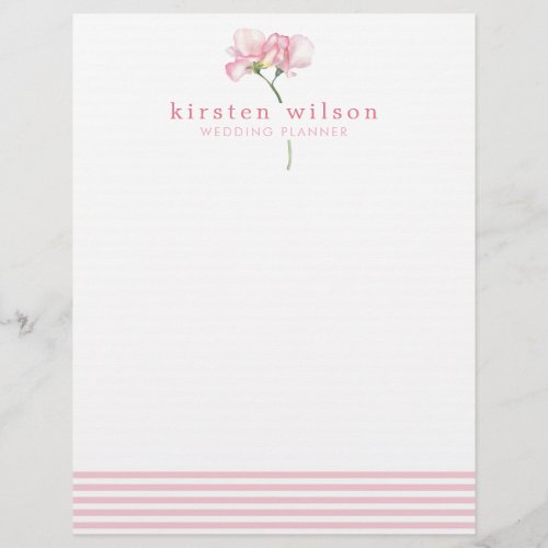 Elegant Pink Sweet Pea Flowers _ Personalized Letterhead