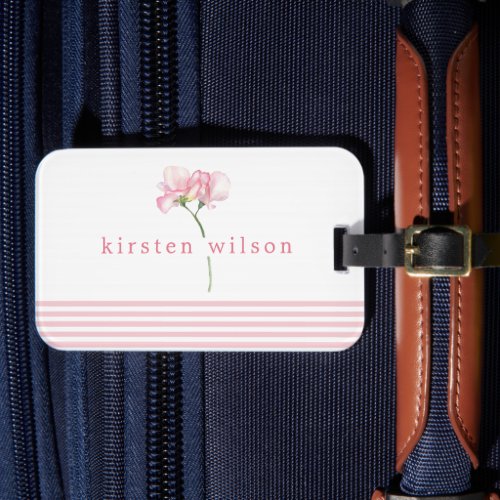 Elegant Pink Sweet Pea Flowers _ Personalized Luggage Tag