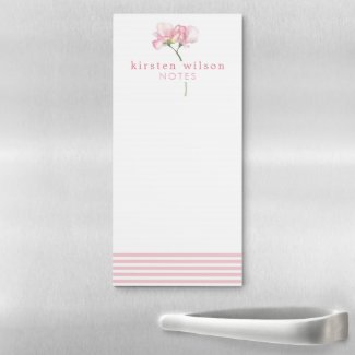 Elegant Pink Sweet Pea Flowers - Personalized  Magnetic Notepad