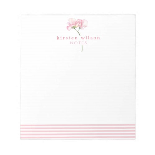 Elegant Pink Sweet Pea Flowers _ Personalized Notepad