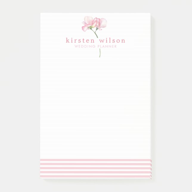 Elegant Pink Sweet Pea Flowers - Personalized Post-it Notes (Front)