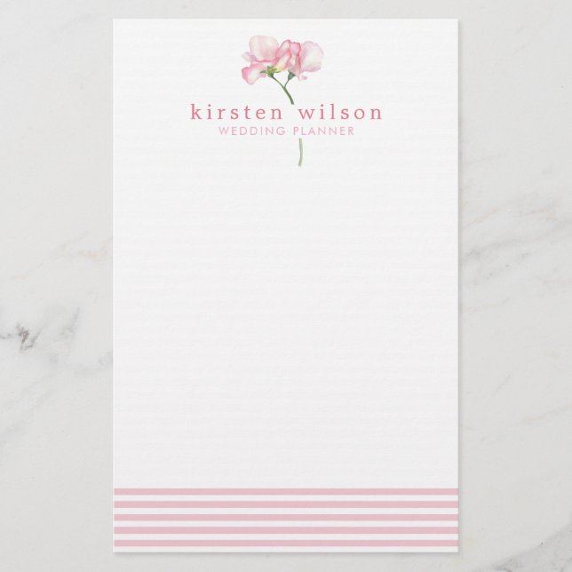 Elegant Pink Sweet Pea Flowers - Personalized  Stationery (Front)