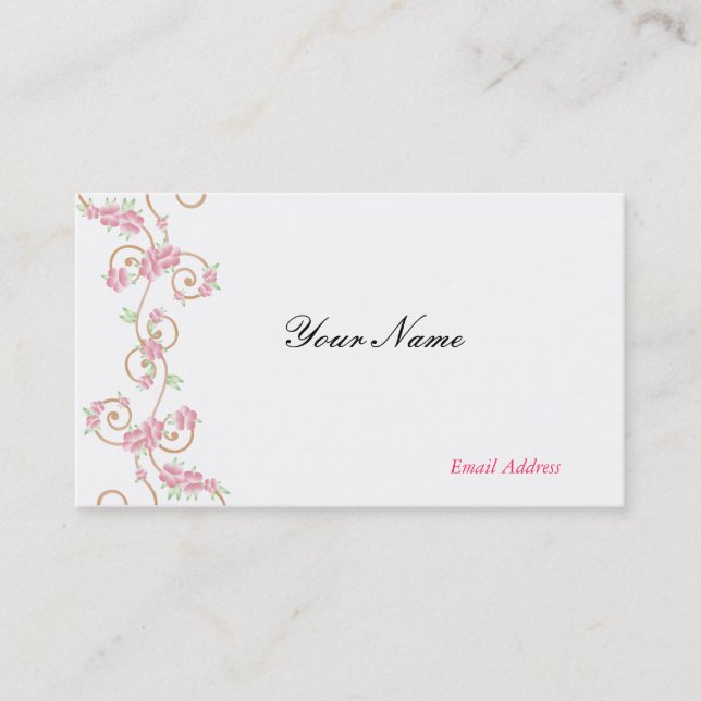Elegant Pink Swirls Business Cards (Front)