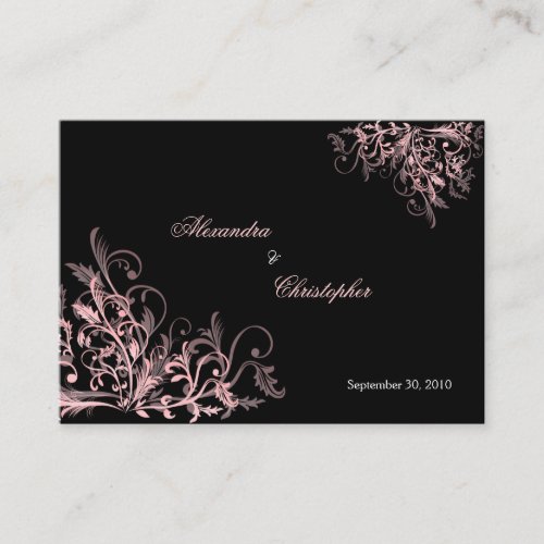 Elegant Pink Swirls RSVP Wedding Announcement Mini Business Cards