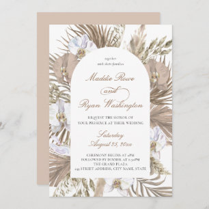Elegant Pink & Tan Boho Pampas Floral Arch Wedding Invitation