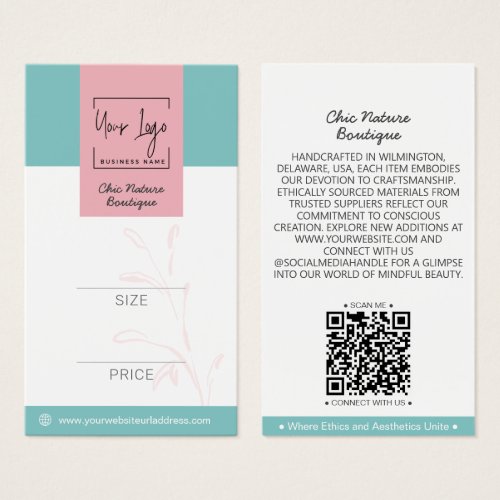 Elegant Pink  Teal Botanical Social QR Price Tag