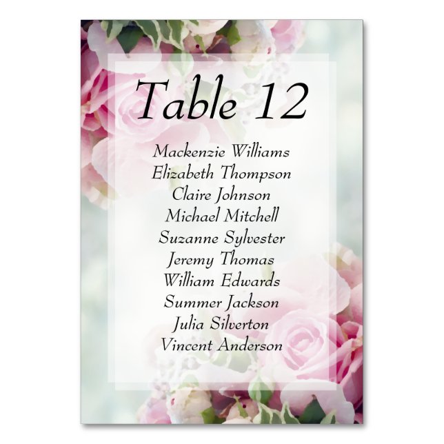Elegant Pink & Teal Floral Wedding Seating Chart Table Number (Front)