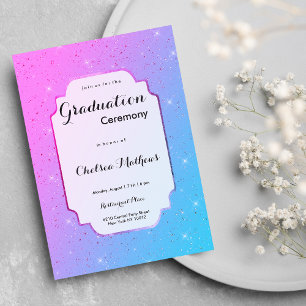 Elegant pink teal ombre glitter luxury Graduation Invitation