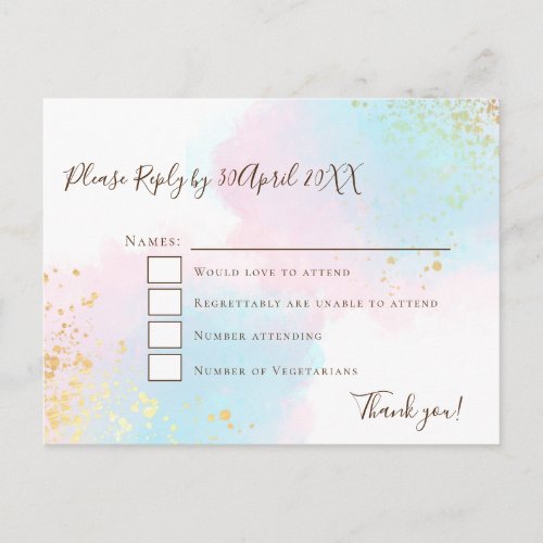 Elegant Pink Teal with Gold Confetti Wedding RSVP Postcard