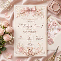Elegant Pink Teddy Bear Baby Shower