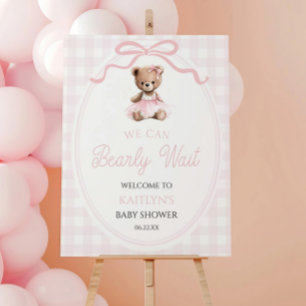 Elegant Pink Teddy Bear Baby Shower Welcome Sign