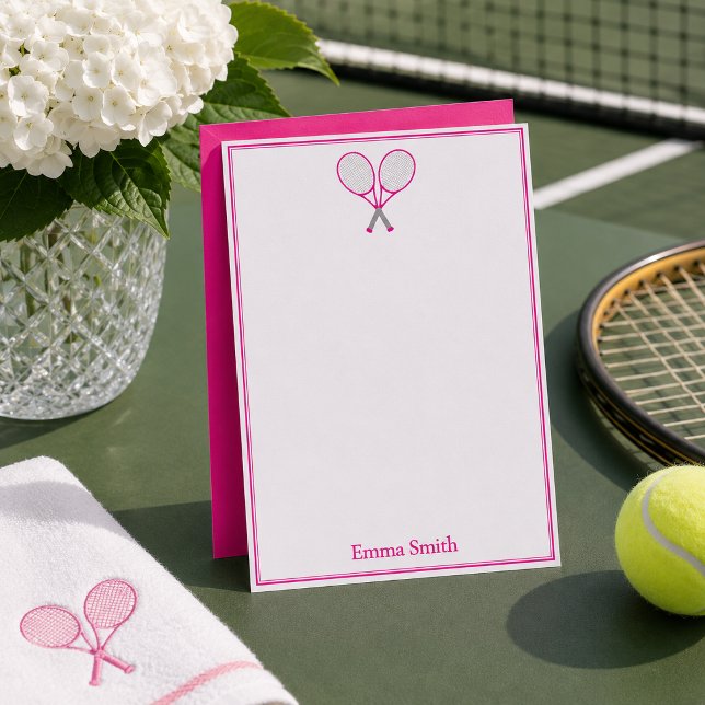   Elegant Pink Tennis Stationery Monogram Set Note Card (Creator Uploaded)